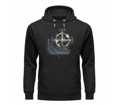 Langboot und Windrose (auf dunkel) - Unisex Organic Hoodie