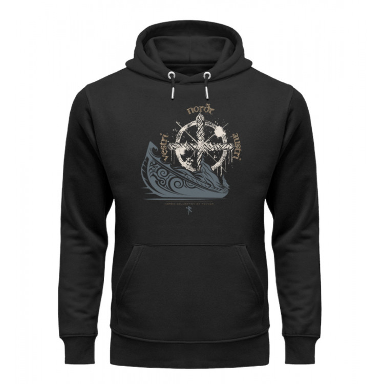 Langboot und Windrose (auf dunkel) - Unisex Organic Hoodie